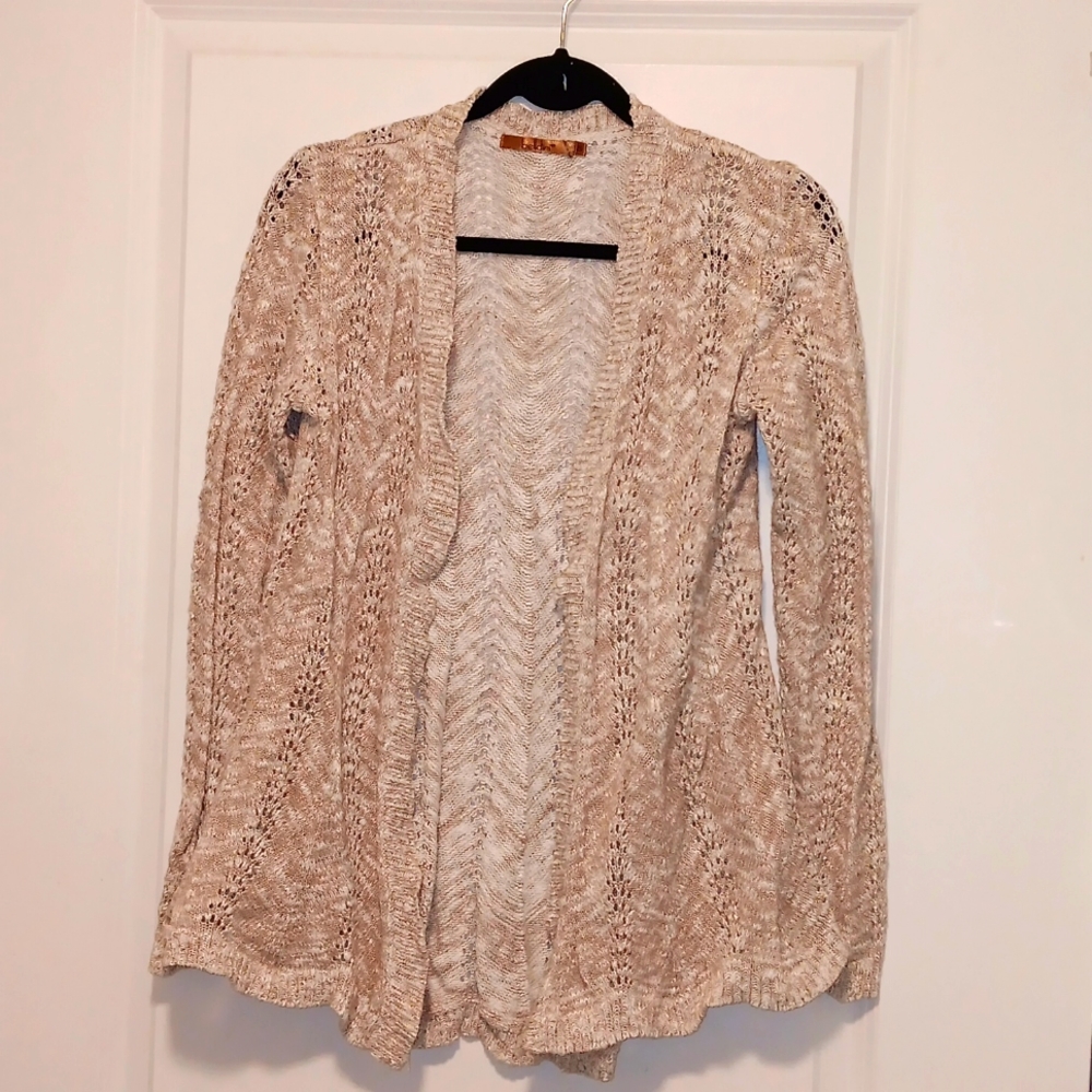 Bellini Open Loose Knit Beige & White Cardigan small